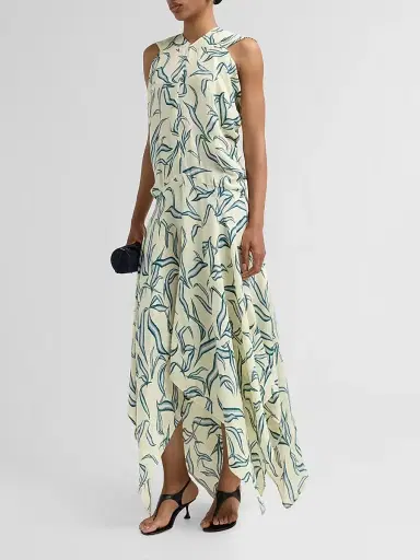 Proenza Schouler Women's Sybella Printed Silk-Linen Dress - Pale Yellow Multi | Thumbnail 4