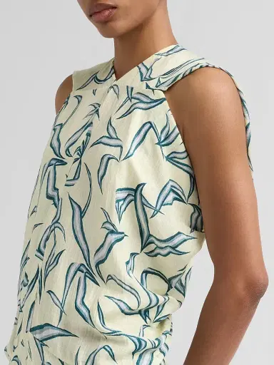 Proenza Schouler Women's Sybella Printed Silk-Linen Dress - Pale Yellow Multi | Thumbnail 5
