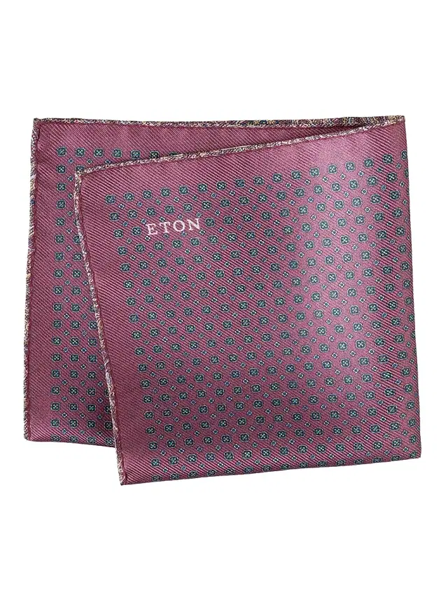 Eton Men's Double Face Printed Silk Pocket Square - Purple