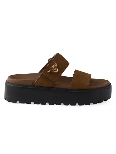 Prada Women's Nubuck Slides - Brown - Size 10 | Thumbnail 1