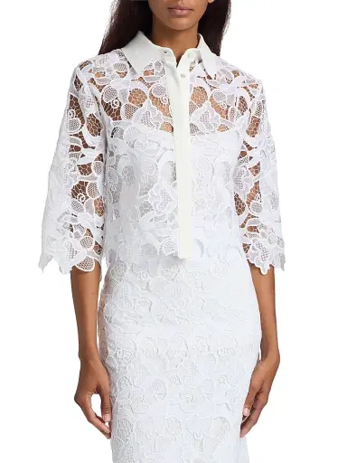 Chiara Boni La Petite Robe Women's Euryd Lace Open-Knit Button-Front Shirt | Thumbnail 3 Chiara Boni La Petite Robe Women's Euryd Lace Open-Knit Button-Front Shirt | Thumbnail 3