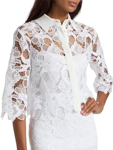 Chiara Boni La Petite Robe Women's Euryd Lace Open-Knit Button-Front Shirt | Thumbnail 6 Chiara Boni La Petite Robe Women's Euryd Lace Open-Knit Button-Front Shirt | Thumbnail 6