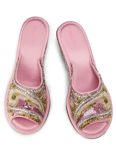 Versace Women's 50MM Beaded Mule Wedges - Geranium - Size 10.5 | Thumbnail 4 Versace Women's 50MM Beaded Mule Wedges - Geranium - Size 10.5 | Thumbnail 4