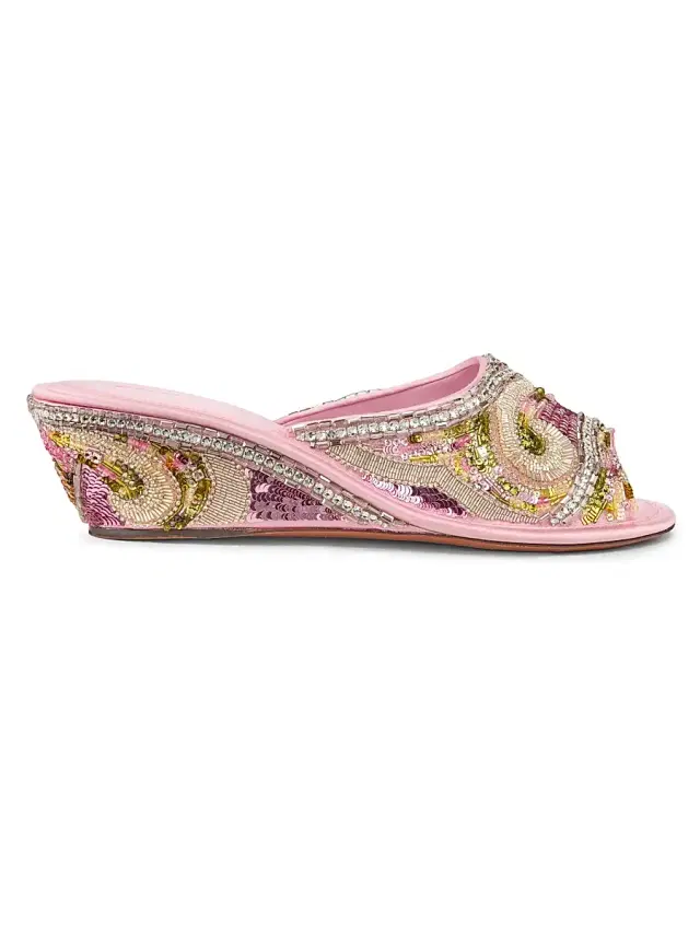 Versace Women's 50MM Beaded Mule Wedges - Geranium