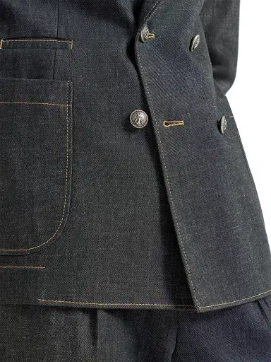 Brunello Cucinelli Men's Lightweight Denim One and a Half Breasted Deconstructed Blazer - Dark Grey - Size 48 | Thumbnail 4 Brunello Cucinelli Men's Lightweight Denim One and a Half Breasted Deconstructed Blazer - Dark Grey - Size 48 | Thumbnail 4