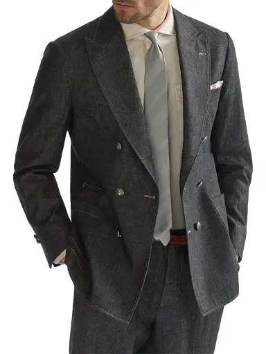 Brunello Cucinelli Men's Lightweight Denim One and a Half Breasted Deconstructed Blazer - Dark Grey - Size 48 | Thumbnail 5 Brunello Cucinelli Men's Lightweight Denim One and a Half Breasted Deconstructed Blazer - Dark Grey - Size 48 | Thumbnail 5