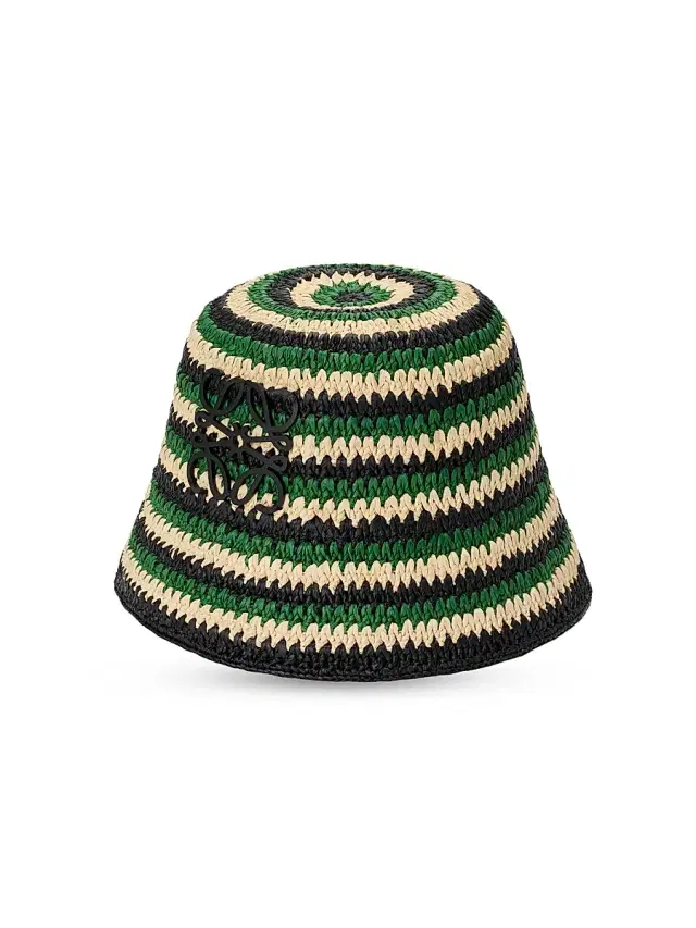 LOEWE Women's  x Paula's Ibiza Anagram Striped Raffia Bucket Hat - Black Green