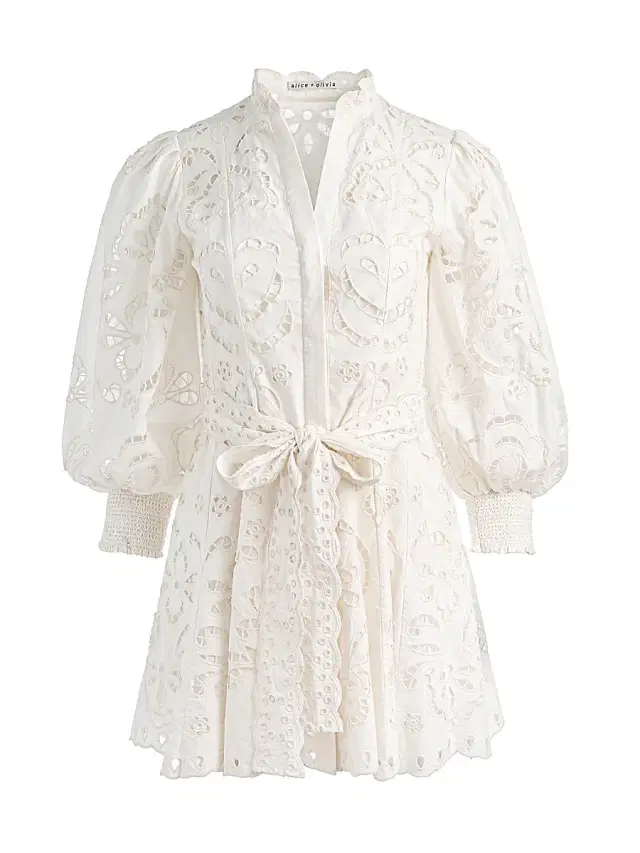 ALICE + OLIVIA Women's Lucy Embroidered Cotton Mini Shirtdress - Off White