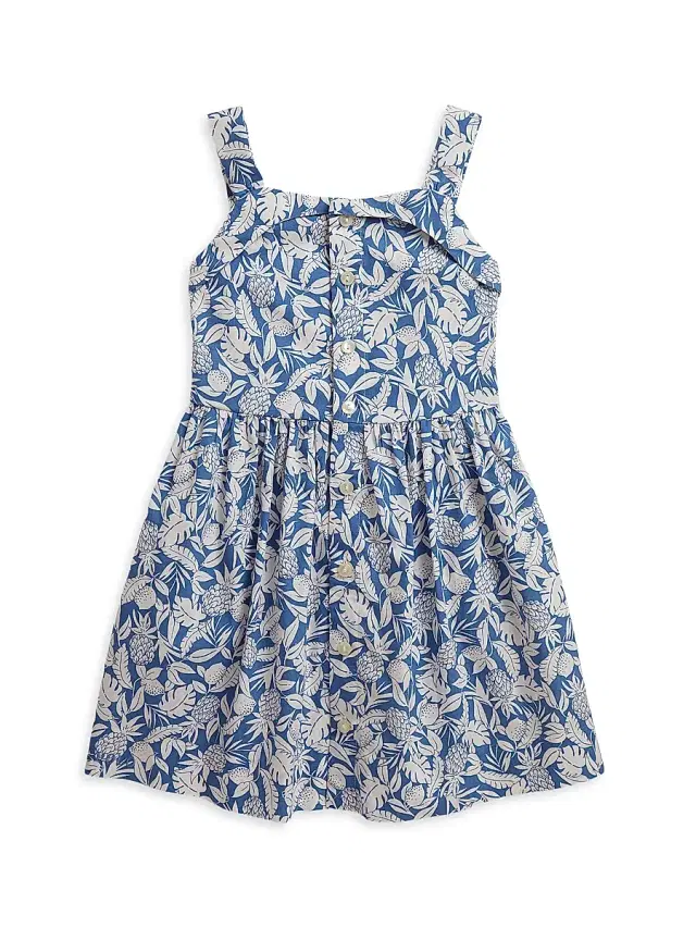 Polo Ralph Lauren Little Girl's & Girl's Pineapple-Print Smocked Cotton Dress - Blue Pineapple Breeze Print