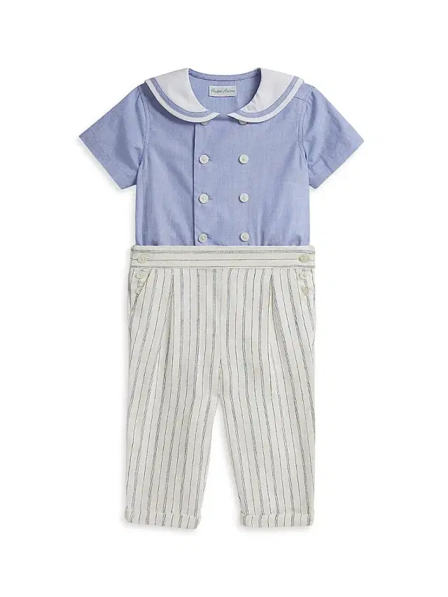 Polo Ralph Lauren Baby Boy's Sailor Shirt & Striped Linen-Cotton Pants Set - Blue 9 Months