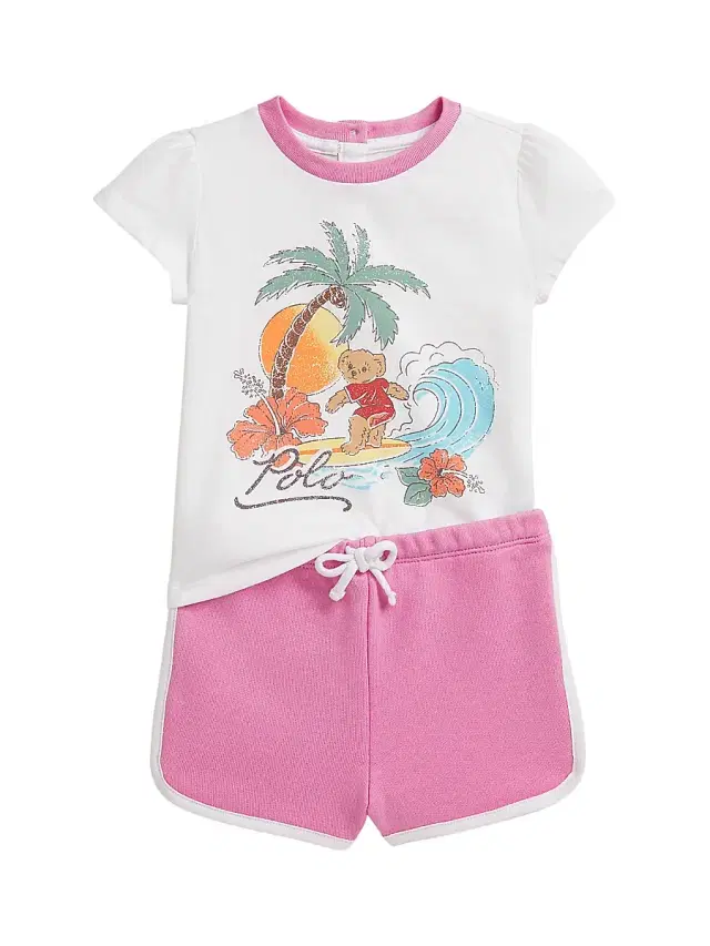 Polo Ralph Lauren Baby Girl's Polo Bear Jersey T-Shirt & Terry Shorts Set - White 9 Months