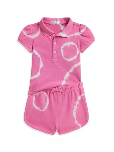 Polo Ralph Lauren Baby Girl's Tie-Dye Polo Shirt & Shorts Set - Dalia Pink 9 Months | Thumbnail 1