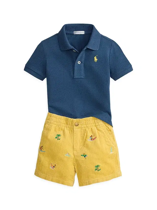 Polo Ralph Lauren Baby Boy's Mesh Polo Shirt & Embroidered Corduroy Shorts Set - Clancy Blue 3 Months
