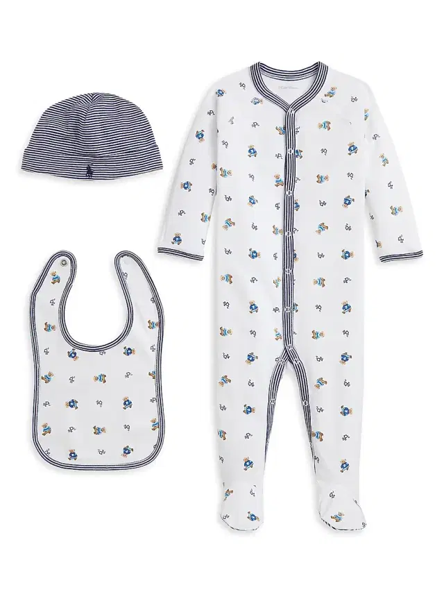 Polo Ralph Lauren Baby Boy's Cotton Interlock 3-Piece Gift Set - White Blue Multi
