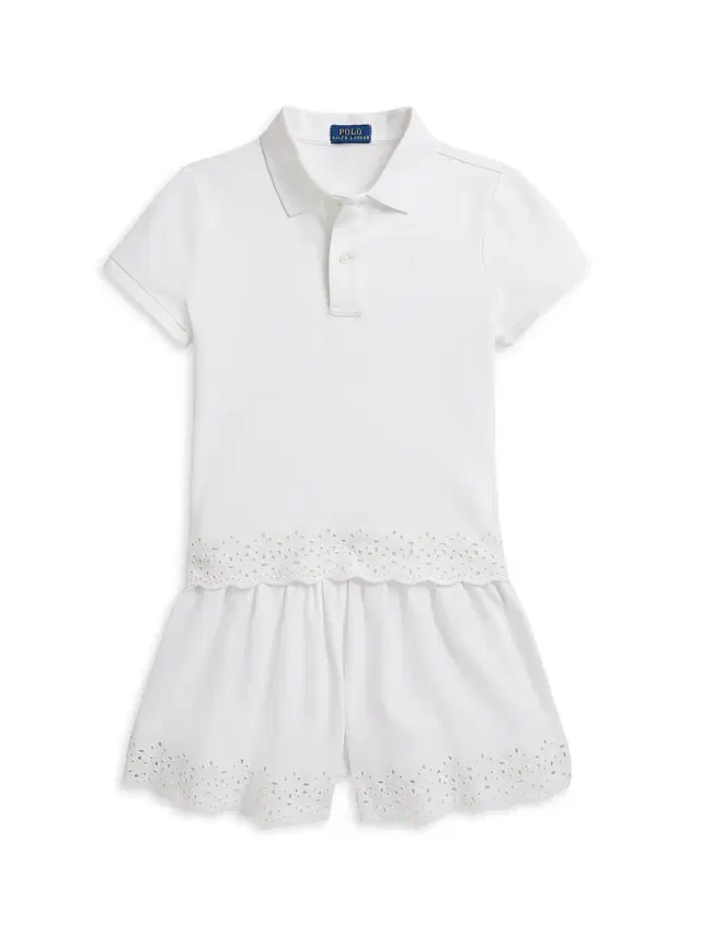 Polo Ralph Lauren Little Girl's & Girl's Eyelet Stretch Mesh Polo Shirt & Shorts Set - White