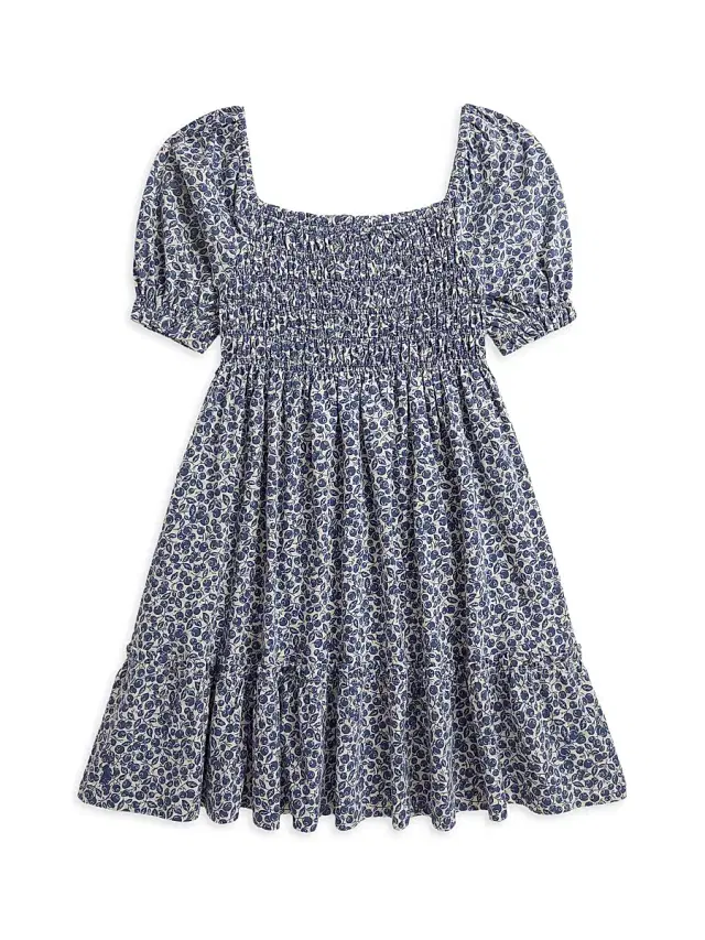 Polo Ralph Lauren Little Girl's & Girl's Blueberry-Print Smocked Cotton Dress - Blueberry Fields