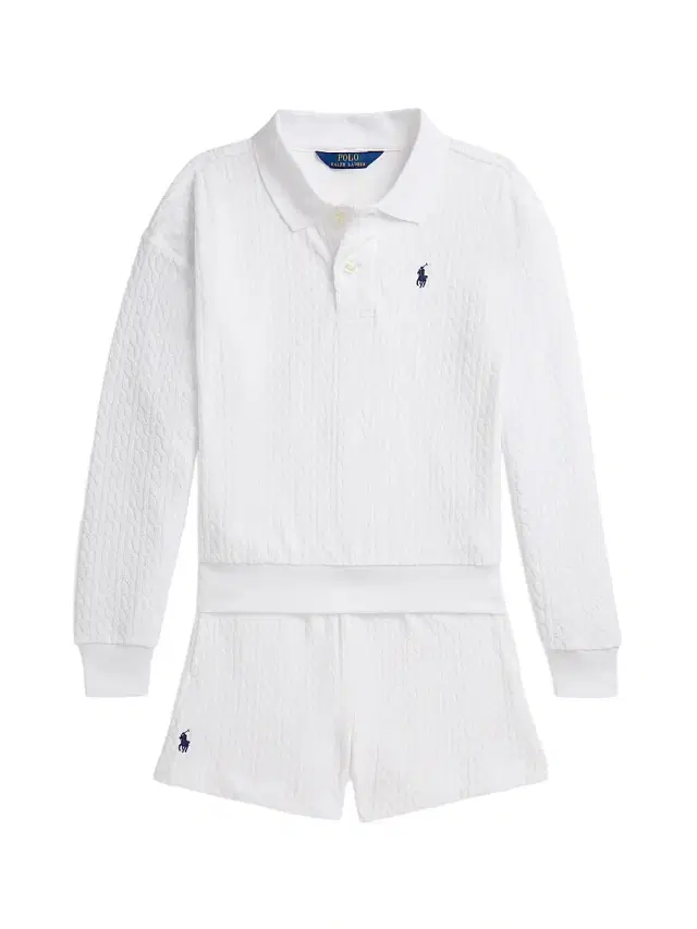 Polo Ralph Lauren Little Girl's & Girl's Cable-Knit Terry Polo Shirt & Shorts Set - White