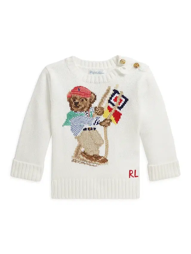 Polo Ralph Lauren Baby Boy's Sailing Polo Bear Sweater - Deckwash White 6 Months