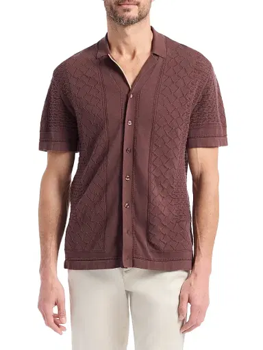 Robert Graham Men's Delmar Geometric Cotton Button-Front Sweater - Brown - Size XXL | Thumbnail 3 Robert Graham Men's Delmar Geometric Cotton Button-Front Sweater - Brown - Size XXL | Thumbnail 3