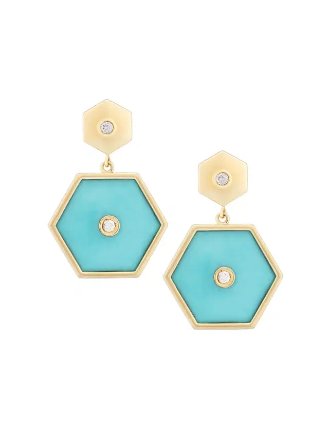 Women's Baia 18K Yellow Gold, Turquoise & 0.20 TCW Diamond Drop Earrings - Yellow Gold