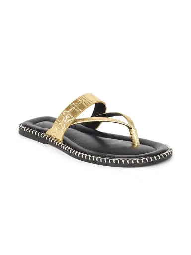 Dries Van Noten Women's Croc-Embossed Metallic Leather Flat Sandals | Thumbnail 2 Dries Van Noten Women's Croc-Embossed Metallic Leather Flat Sandals | Thumbnail 2