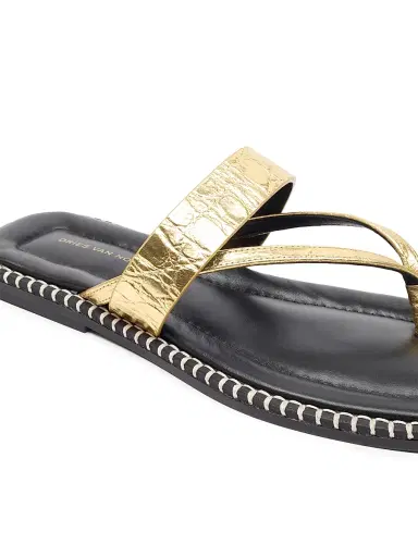 Dries Van Noten Women's Croc-Embossed Metallic Leather Flat Sandals | Thumbnail 5 Dries Van Noten Women's Croc-Embossed Metallic Leather Flat Sandals | Thumbnail 5