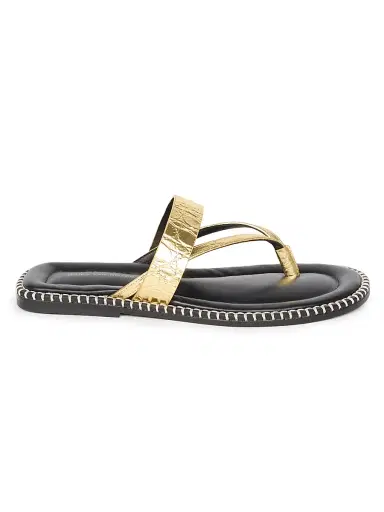 Dries Van Noten Women's Croc-Embossed Metallic Leather Flat Sandals | Thumbnail 1 Dries Van Noten Women's Croc-Embossed Metallic Leather Flat Sandals | Thumbnail 1