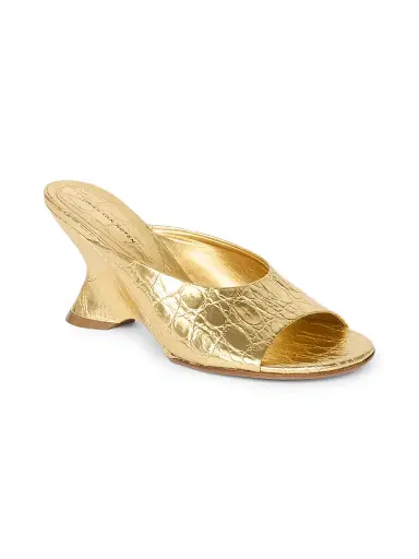 Dries Van Noten Women's 75MM Croc-Embossed Metallic Leather Wedge Mules | Thumbnail 2