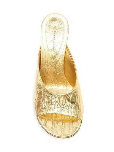 Dries Van Noten Women's 75MM Croc-Embossed Metallic Leather Wedge Mules | Thumbnail 4