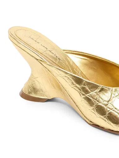 Dries Van Noten Women's 75MM Croc-Embossed Metallic Leather Wedge Mules | Thumbnail 5