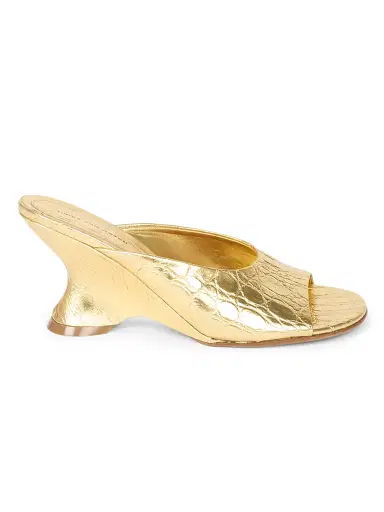 Dries Van Noten Women's 75MM Croc-Embossed Metallic Leather Wedge Mules | Thumbnail 1