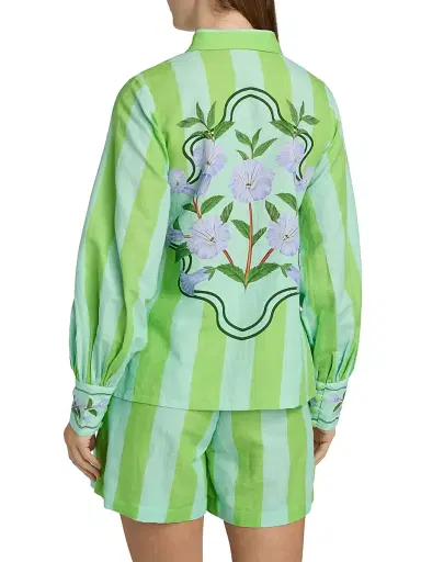 VERANDAH Women's Ammama Neelgiri Wild Flower Tunic Blouse - Aqua And Green Neelgiri - Size Large | Thumbnail 5 VERANDAH Women's Ammama Neelgiri Wild Flower Tunic Blouse - Aqua And Green Neelgiri - Size Large | Thumbnail 5