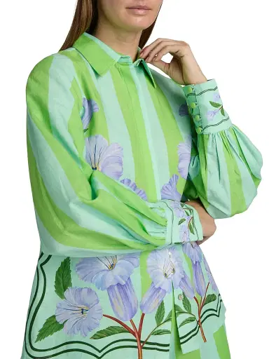 VERANDAH Women's Ammama Neelgiri Wild Flower Tunic Blouse - Aqua And Green Neelgiri - Size Large | Thumbnail 6 VERANDAH Women's Ammama Neelgiri Wild Flower Tunic Blouse - Aqua And Green Neelgiri - Size Large | Thumbnail 6