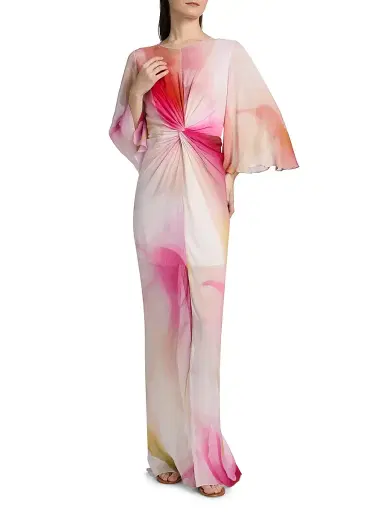 PRABAL GURUNG Women's Dyed Twist Chiffon Gown - Pink Multi - Size 2 | Thumbnail 2 PRABAL GURUNG Women's Dyed Twist Chiffon Gown - Pink Multi - Size 2 | Thumbnail 2