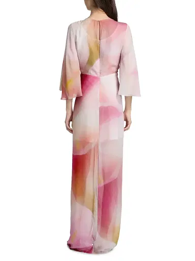 PRABAL GURUNG Women's Dyed Twist Chiffon Gown - Pink Multi - Size 2 | Thumbnail 5 PRABAL GURUNG Women's Dyed Twist Chiffon Gown - Pink Multi - Size 2 | Thumbnail 5