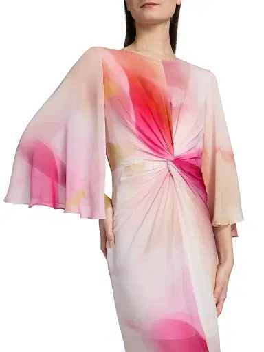 PRABAL GURUNG Women's Dyed Twist Chiffon Gown - Pink Multi - Size 2 | Thumbnail 6 PRABAL GURUNG Women's Dyed Twist Chiffon Gown - Pink Multi - Size 2 | Thumbnail 6