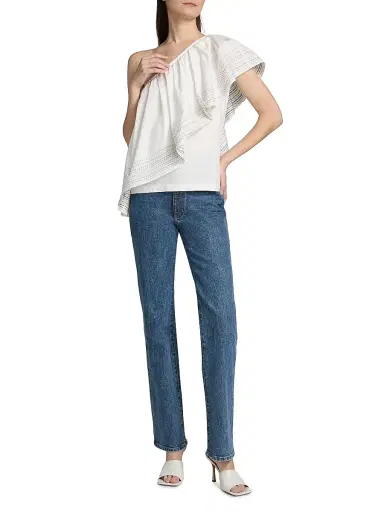 Rosie Assoulin Women's Wedge Trapunto-Stitched Cotton Poplin One-Shoulder Top - White | Thumbnail 2 Rosie Assoulin Women's Wedge Trapunto-Stitched Cotton Poplin One-Shoulder Top - White | Thumbnail 2