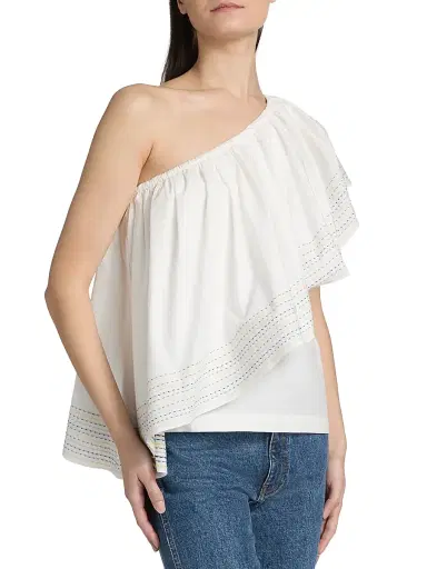 Rosie Assoulin Women's Wedge Trapunto-Stitched Cotton Poplin One-Shoulder Top - White | Thumbnail 4 Rosie Assoulin Women's Wedge Trapunto-Stitched Cotton Poplin One-Shoulder Top - White | Thumbnail 4