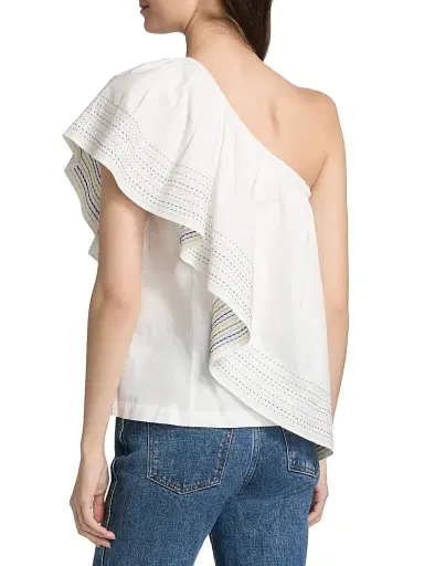 Rosie Assoulin Women's Wedge Trapunto-Stitched Cotton Poplin One-Shoulder Top - White | Thumbnail 5 Rosie Assoulin Women's Wedge Trapunto-Stitched Cotton Poplin One-Shoulder Top - White | Thumbnail 5