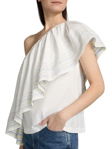 Rosie Assoulin Women's Wedge Trapunto-Stitched Cotton Poplin One-Shoulder Top - White | Thumbnail 6 Rosie Assoulin Women's Wedge Trapunto-Stitched Cotton Poplin One-Shoulder Top - White | Thumbnail 6