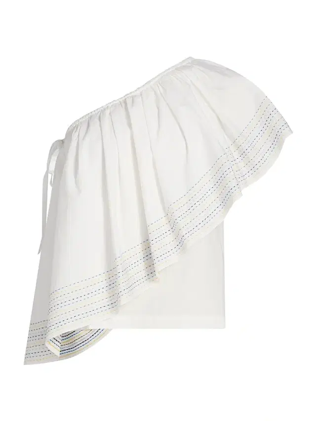 Women's Wedge Trapunto-Stitched Cotton Poplin One-Shoulder Top - White