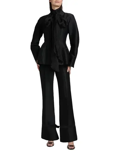 PRABAL GURUNG Women's Sculpted Silk-Wool Double-Breasted Blazer | Thumbnail 2 PRABAL GURUNG Women's Sculpted Silk-Wool Double-Breasted Blazer | Thumbnail 2