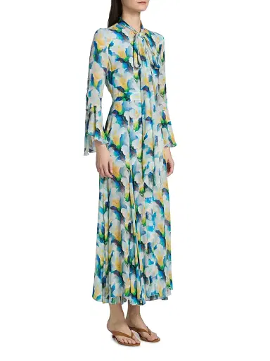 PRABAL GURUNG Women's Floral Chiffon Pussy-Bow Collar Dress | Thumbnail 4 PRABAL GURUNG Women's Floral Chiffon Pussy-Bow Collar Dress | Thumbnail 4