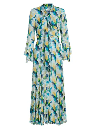 PRABAL GURUNG Women's Floral Chiffon Pussy-Bow Collar Dress | Thumbnail 1 PRABAL GURUNG Women's Floral Chiffon Pussy-Bow Collar Dress | Thumbnail 1