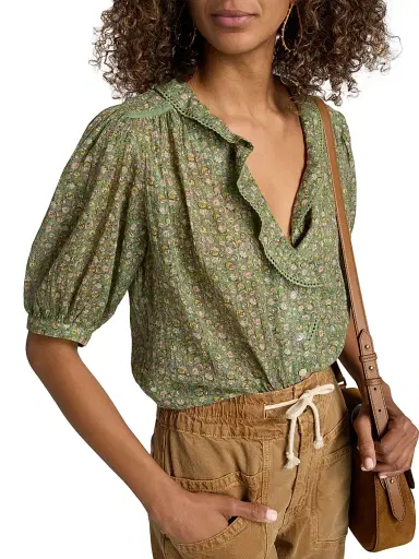 Ba&sh Women's Floral Embroidered-Trim Cotton Top - Vert - Size Large | Thumbnail 6 Ba&sh Women's Floral Embroidered-Trim Cotton Top - Vert - Size Large | Thumbnail 6