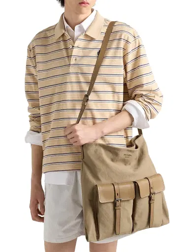 Prada Men's Route Canvas and Leather Shoulder Bag - Beige Khaki | Thumbnail 3