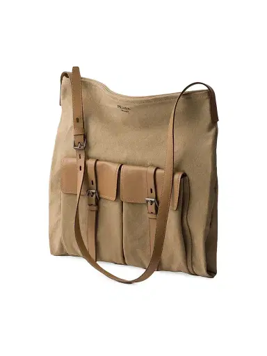Prada Men's Route Canvas and Leather Shoulder Bag - Beige Khaki | Thumbnail 4