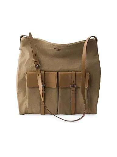 Prada Men's Route Canvas and Leather Shoulder Bag - Beige Khaki | Thumbnail 1