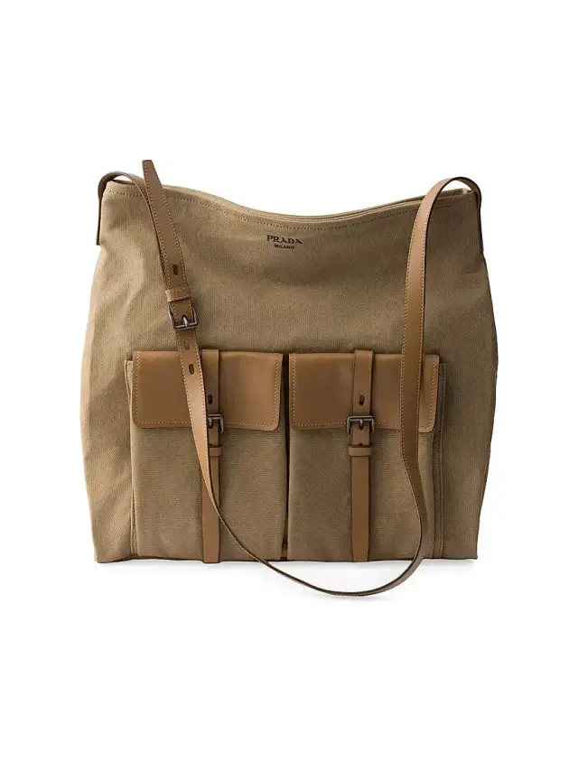 Men's Route Canvas and Leather Shoulder Bag - Beige Khaki