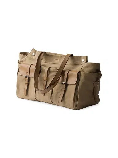 Prada Men's Route Canvas and Leather Tote Bag - Beige Khaki | Thumbnail 4